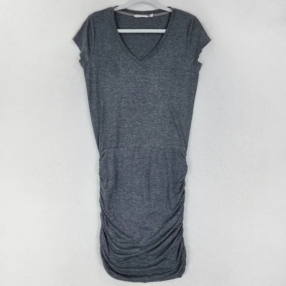 Athleta Dress Womens Small Gray Topanga Ruched T Shirt Stretch V Neck Casual - Picture 1 of 12